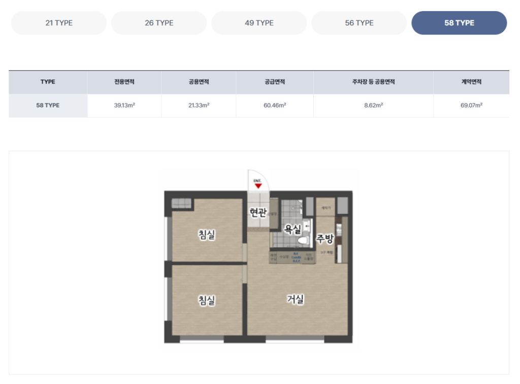 숭곡초교역 성북 펠릭스 58타입 평면도